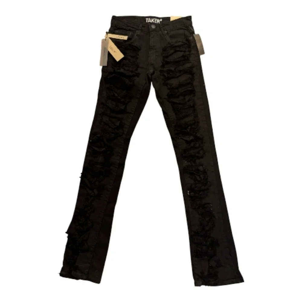 Taker Jet Black Stacked Slim Flare Fit Jeans Size 29 New